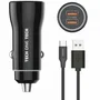 Tech One Tech TEC2803 Cargador de Coche 2xUSB-A con Cable USB-C de 1m, Negro